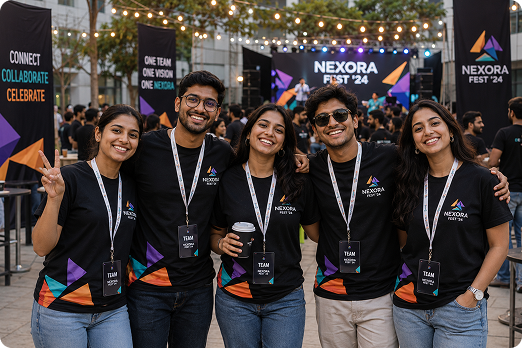 A team in matching custom TeeHub event shirts
