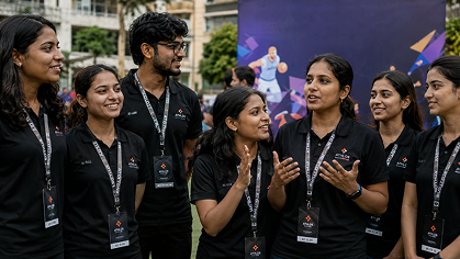 Students in matching TeeHub event shirts