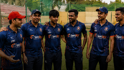 A cricket team in navy TeeHub kit